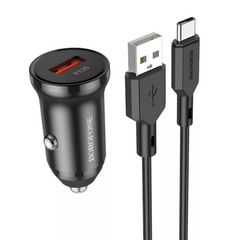 Автомобильное зарядное устройство Car Charger | 18W | QC3.0 | USB C Cable (1m) — Borofone BZ18 — Black