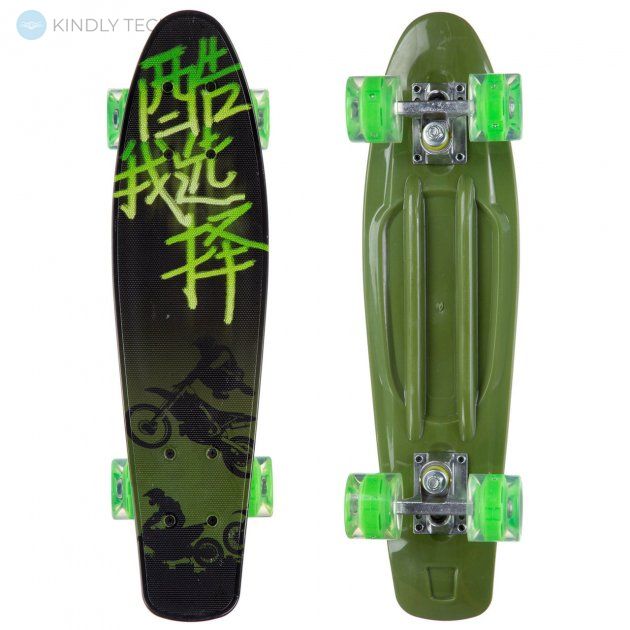Скейт Пенні Борд (Penny Board 881) зі світними колесами, Зелений