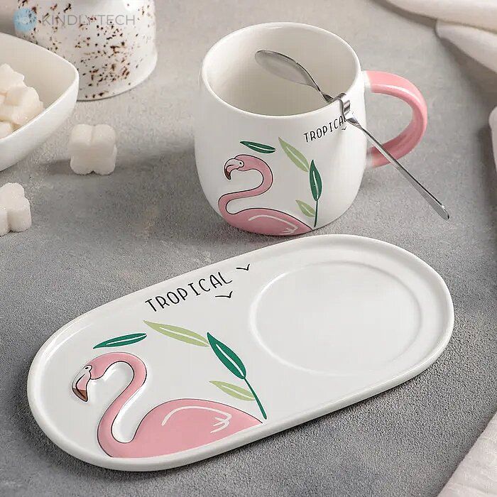 Керамічний чайний набір (чашка та блюдце) Tropical Flamingo