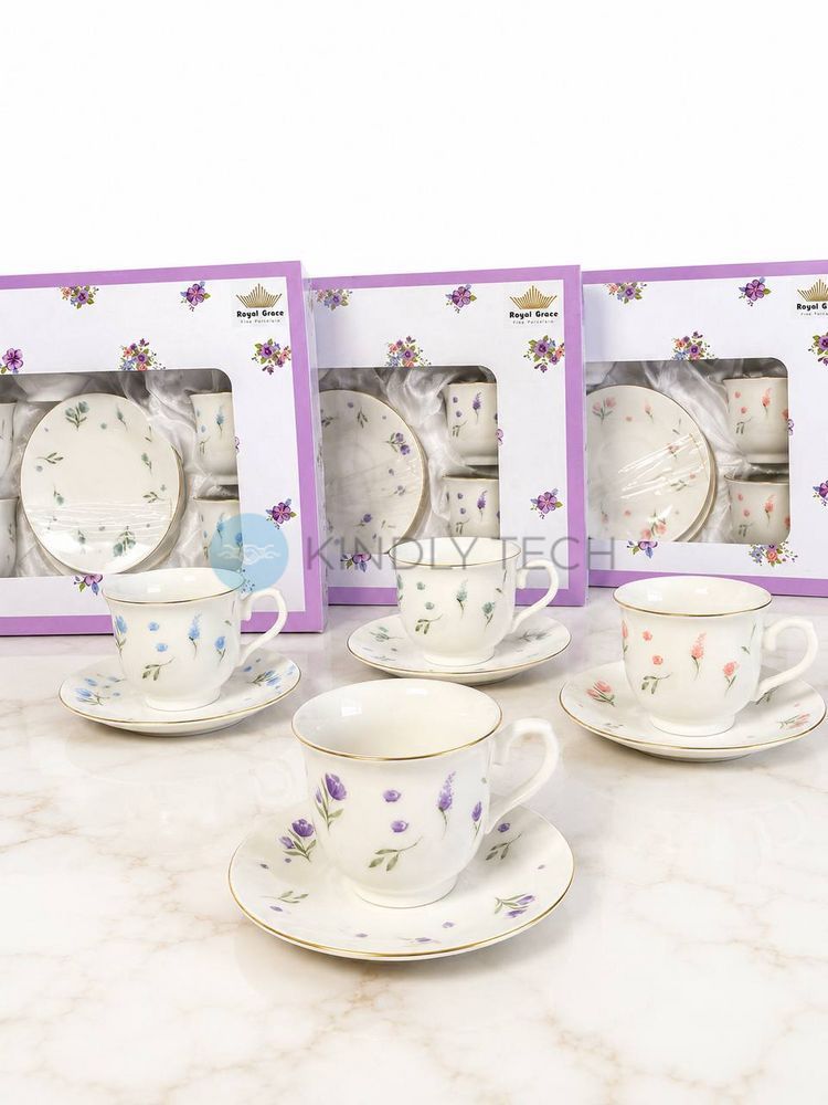Изысканный кофейный сервиз Royal Grace RG-192 с премиальным фарфором на 6 персон,Синий