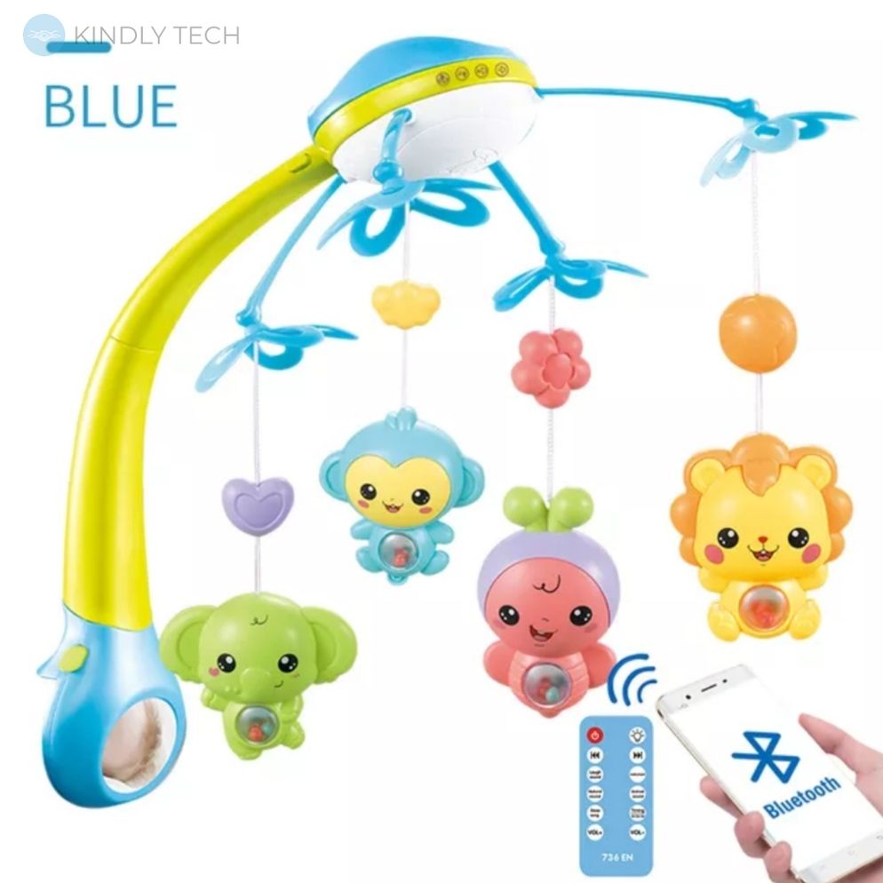Детская музыкальная каруселька-подвеска на кроватку с проектором Baby bluetooth Projection, Синий