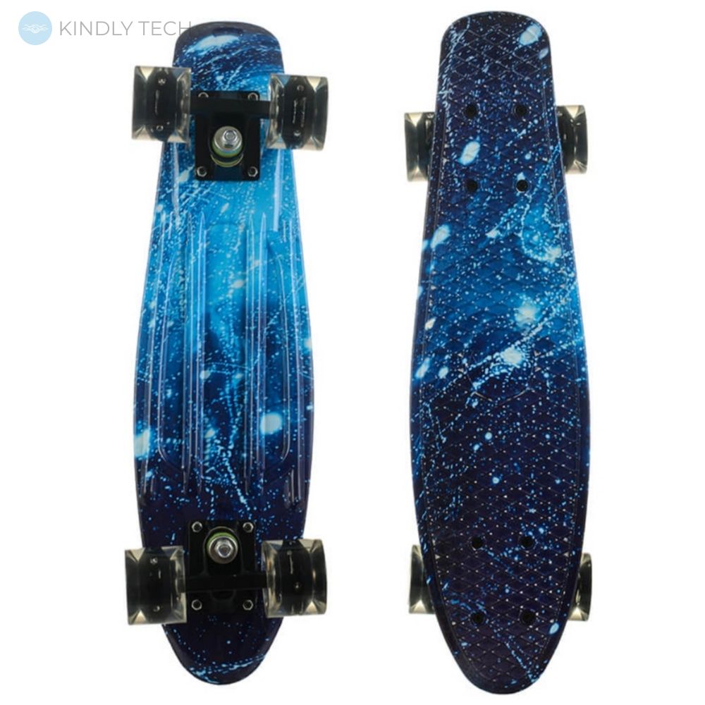 Скейт Пенні Борд (Penny Board) двостороннього забарвлення з сяючими колесами, Блакитний лід
