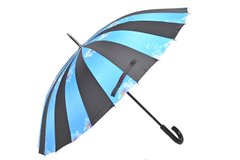 Большой зонт-трость полуавтомат "Monsoon" на 24 спицы, Черно-голубой с цветочным принтом