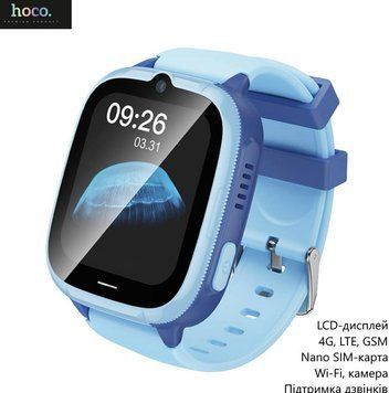 Детские смарт-часы HOCO Y106 с 4G, LBS и поддержкой SIM-карты, Синий
