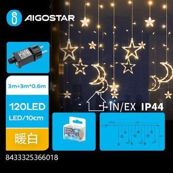 Новогодняя cветодиодная гирлянда шторка Звёзды и месяц 120LED, теплый белый