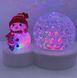 Лампа на поставці куля+сніговик новорічна RGB