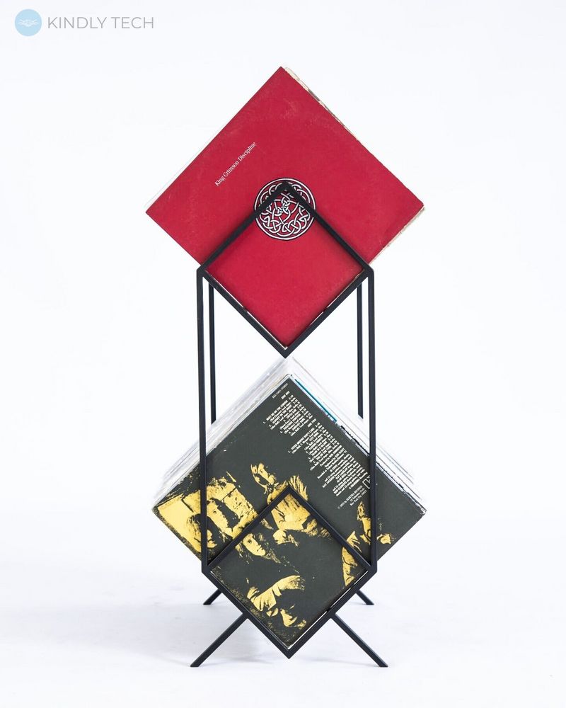 Металлический стеллаж 2х уровневый для виниловых пластинок «Ромб 200», Чорний